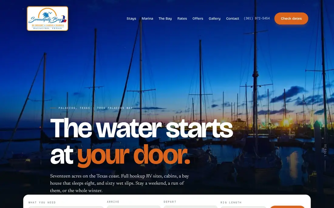 Serendipity Bay Resort website homepage