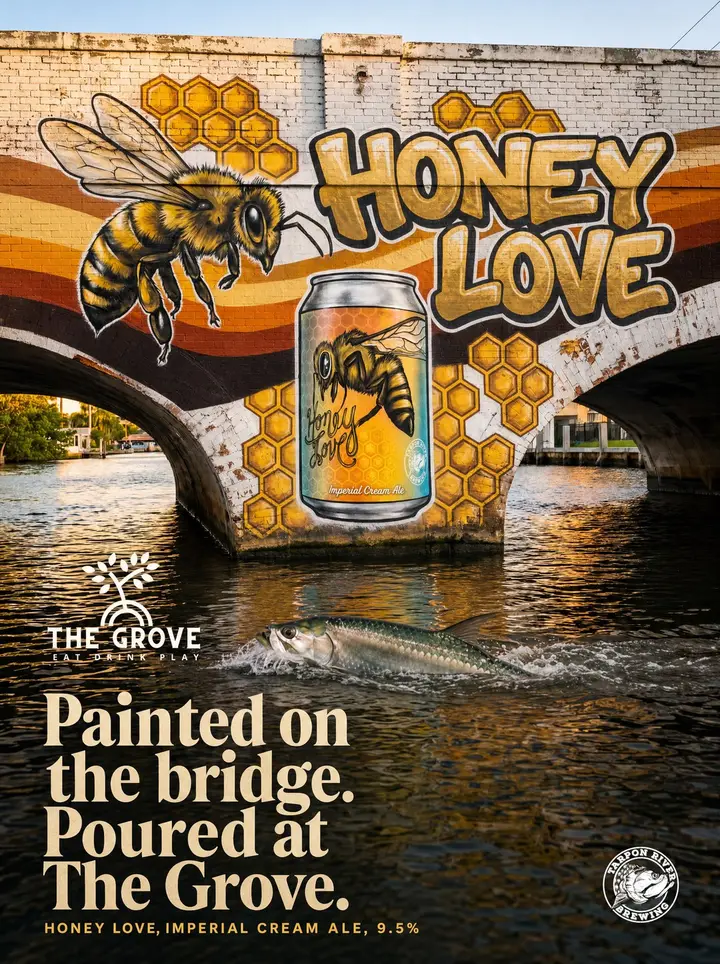 Tarpon River Brewing post, bridge mural